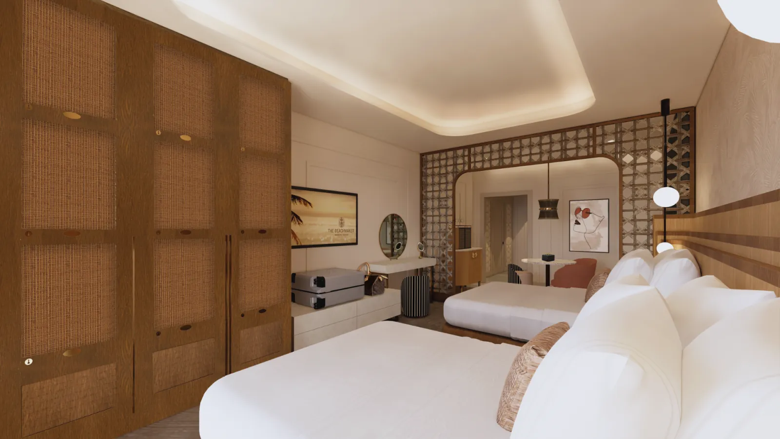 Double queen suite with built-in wardrobes