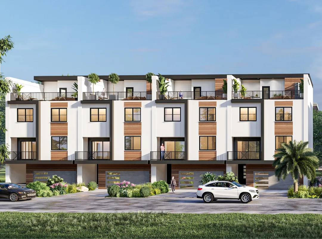 Capri Townhomes Building A, with four townhomes and rooftop decks