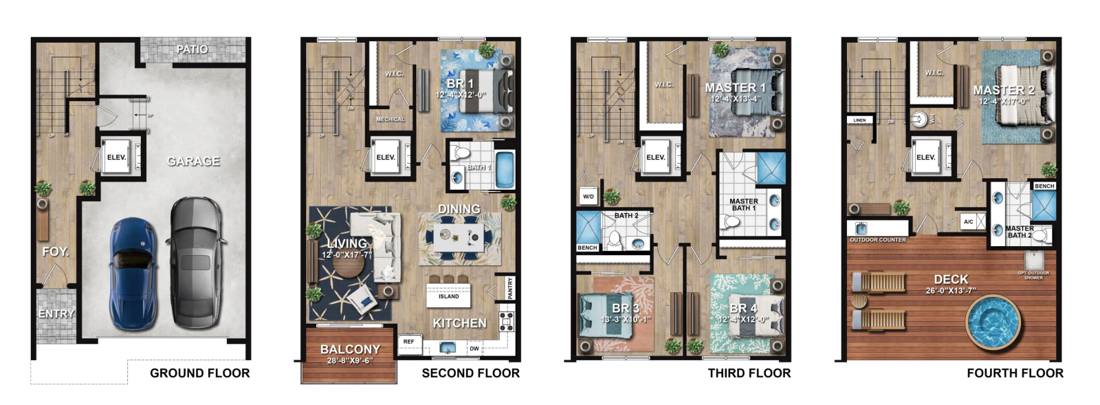 Capri Townhomes, Ground, second, third and fourth floors